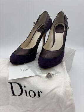 Authentic Christian Dior Suede Bow Accents Pumps Purple Metallic Size 38.5 / 8.5
